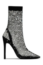 Load image into Gallery viewer, Aliza Embellished Fishnet Ankle Boots - Black
