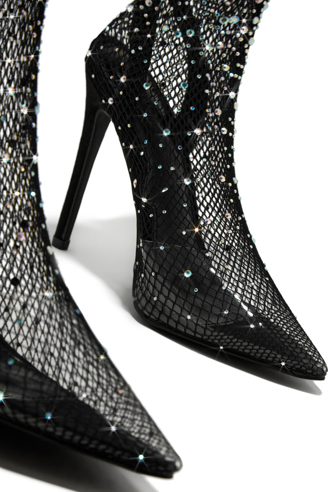 Load image into Gallery viewer, Aliza Embellished Fishnet Ankle Boots - Black

