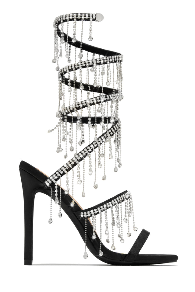 Load image into Gallery viewer, Black  Single Sole Heels with Embellished Drop Dangle Detailing
