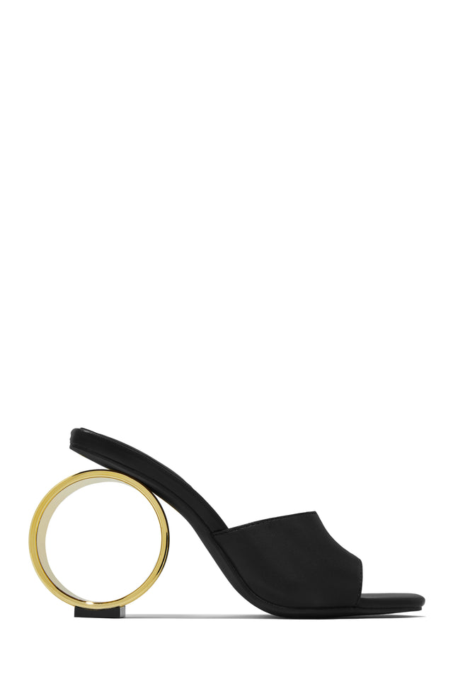 Load image into Gallery viewer, Black Mule with Circle Gold Heel
