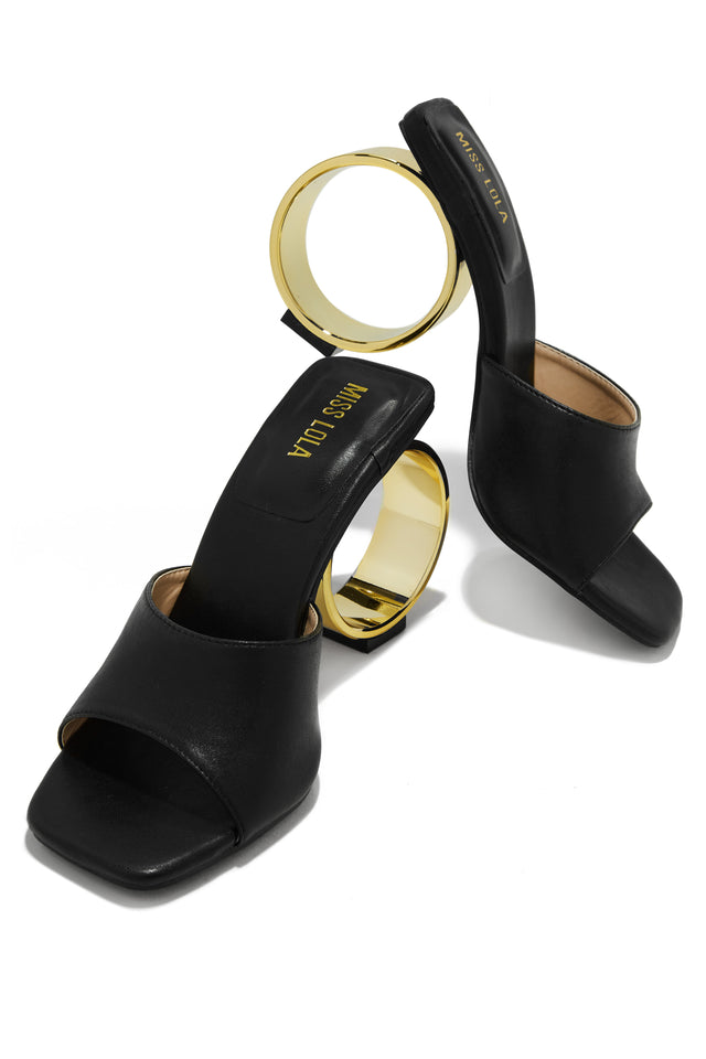 Load image into Gallery viewer, Abstract Gold Circle Heel Mules

