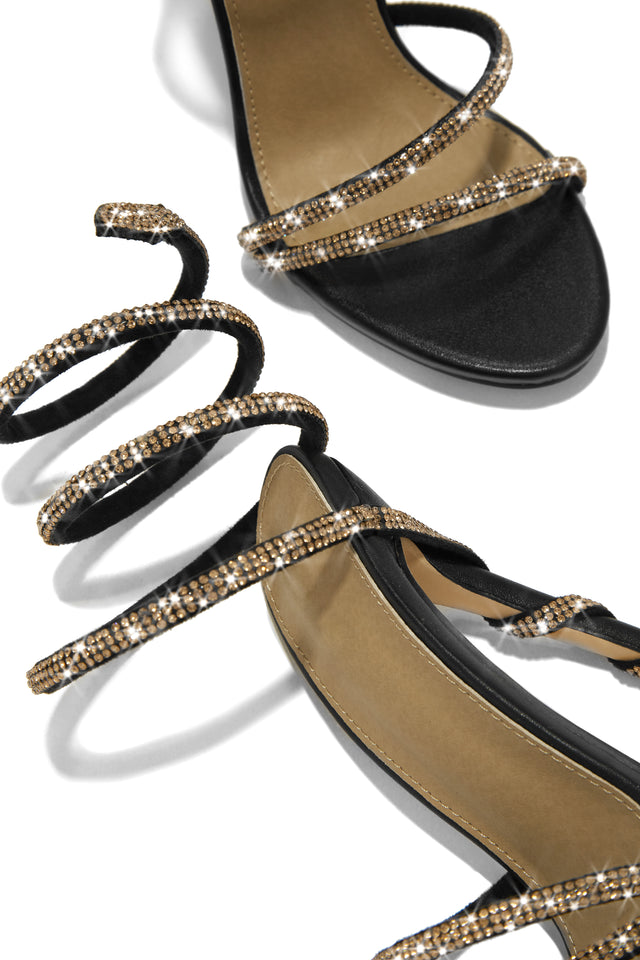 Load image into Gallery viewer, Black Single Sole Heels with Gold-Tone Embellishments
