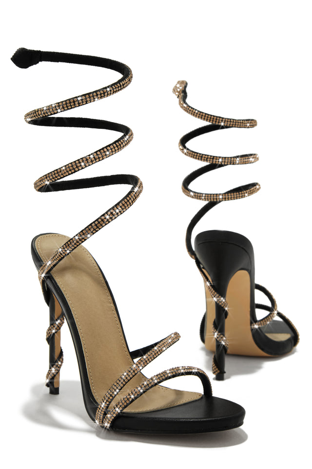 Load image into Gallery viewer, Black Single Sole Heels with Around The Ankle Embellished Coil

