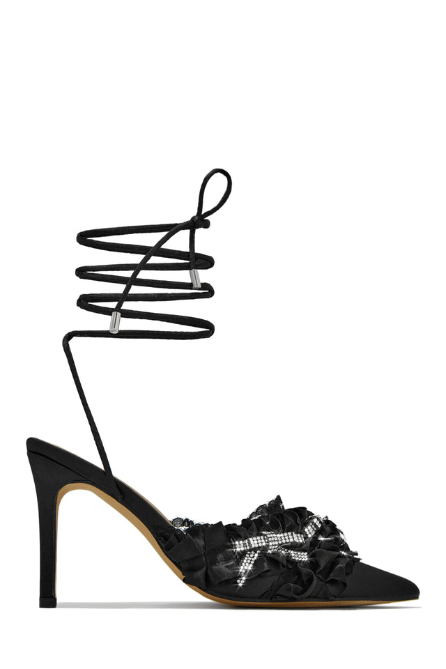 Miss Lola  La Beautie Black Embellished Lace Up Pump Heels – MISS LOLA