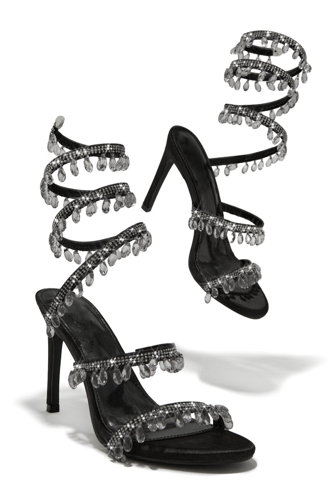 Load image into Gallery viewer, Black Around The Ankle Coil Embellished Heels
