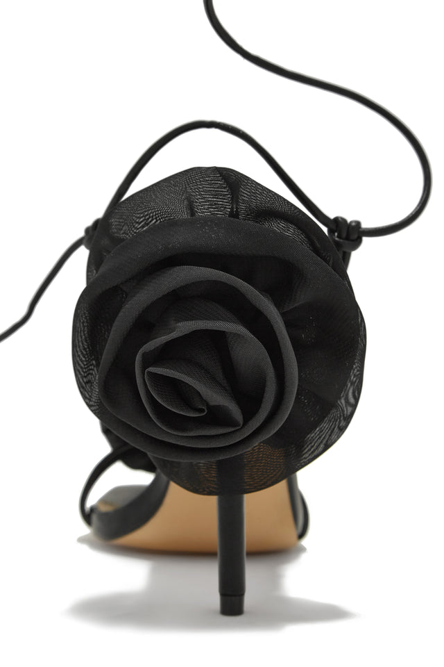 Load image into Gallery viewer, Divine Bloom Rosette Lace Up Heels - Black
