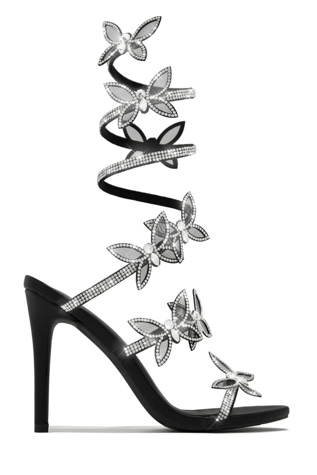 Load image into Gallery viewer, Fantasy Butterfly Embellished Around The Ankle Coil Heels - Black
