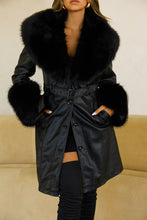 Load image into Gallery viewer, Black PU Coat with Faux Fur Detailing
