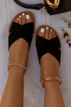 Load image into Gallery viewer, Women Wearing Black Slip on Sandals
