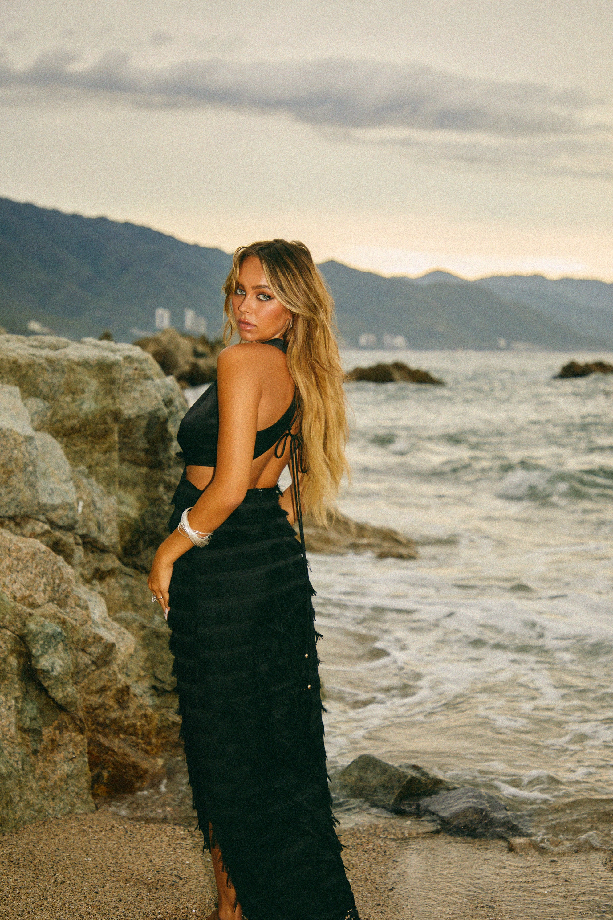 Miss Lola | Noche De Amor Black Fringe Skirt Maxi Dress