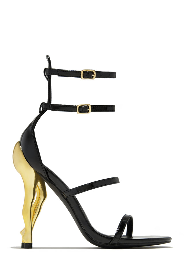 Load image into Gallery viewer, Black High Heels with Gold-Tone Leg Heels
