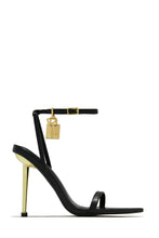 Load image into Gallery viewer, Black Single Sole High Heels with Gold-Tone Lock &amp; Key Pendant
