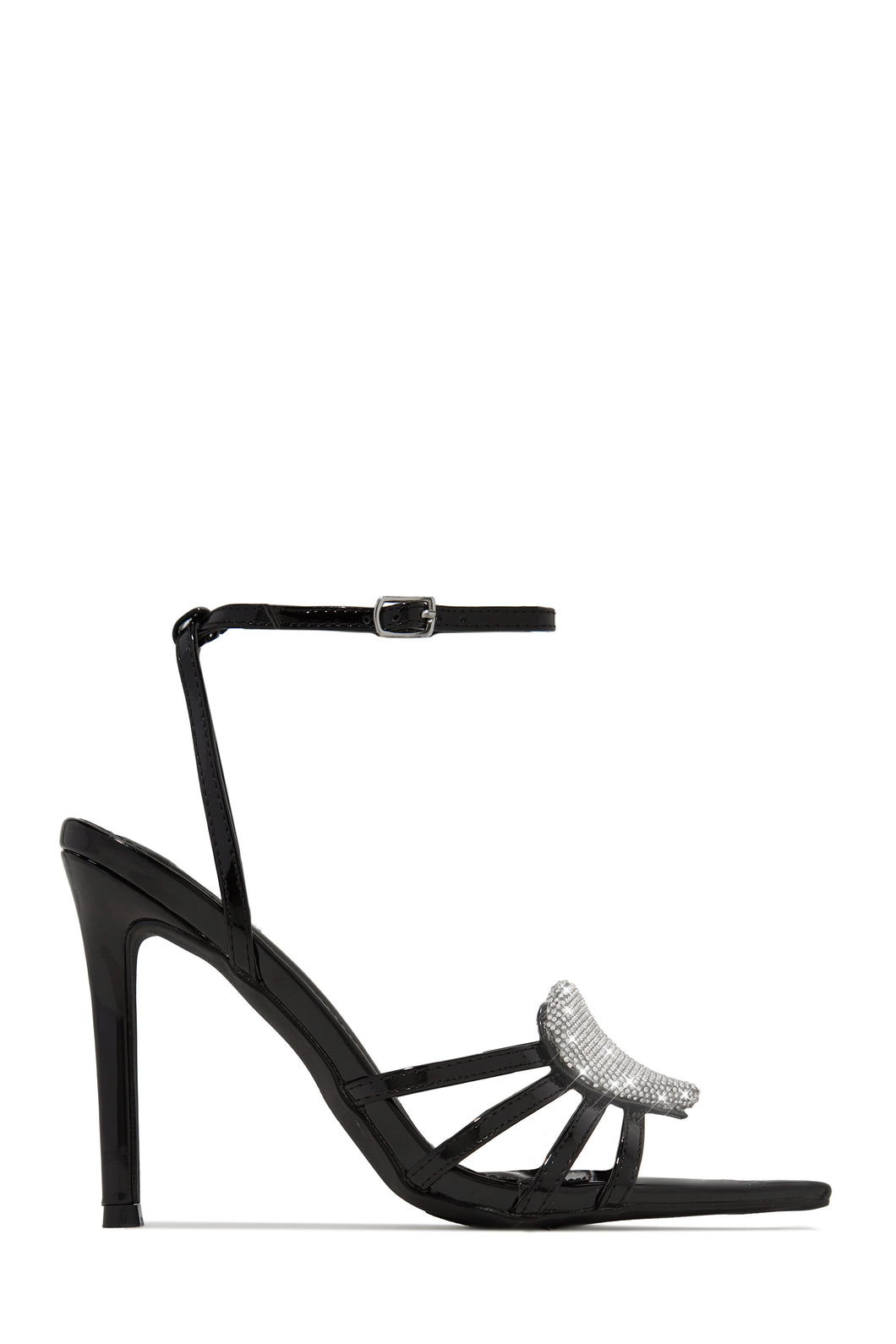 Black Strappy Single Sole High Heels with Embellished Heart Detailing