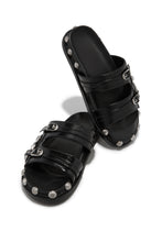 Load image into Gallery viewer, Black Slip On Sandals with Silver-Tone Hardware
