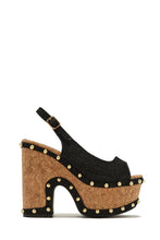 Load image into Gallery viewer, Black Platform Chunky Heels with Gold-Tone Hardware
