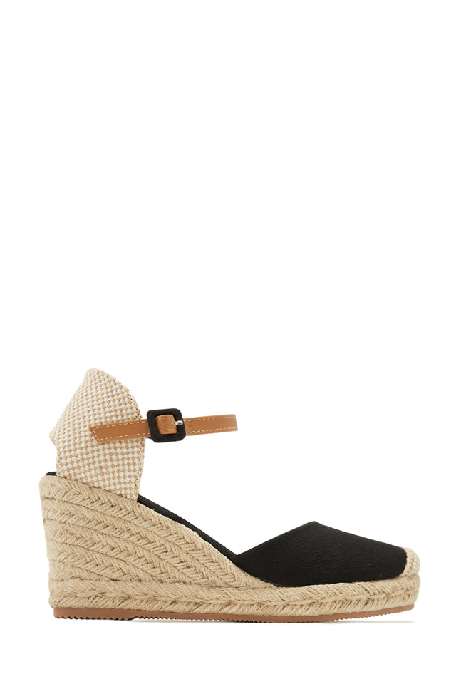 Load image into Gallery viewer, Black Espadrille Closed Toe Wedges

