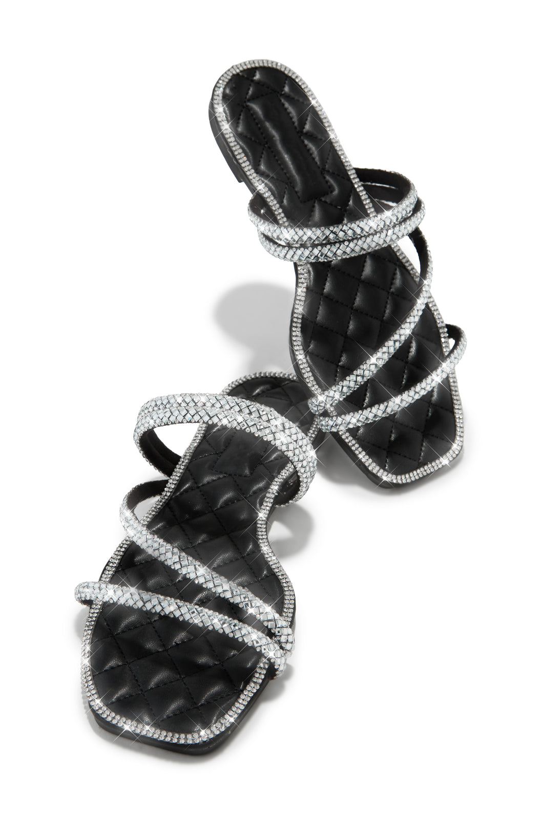 Embellished Black and Silver PU Sandals