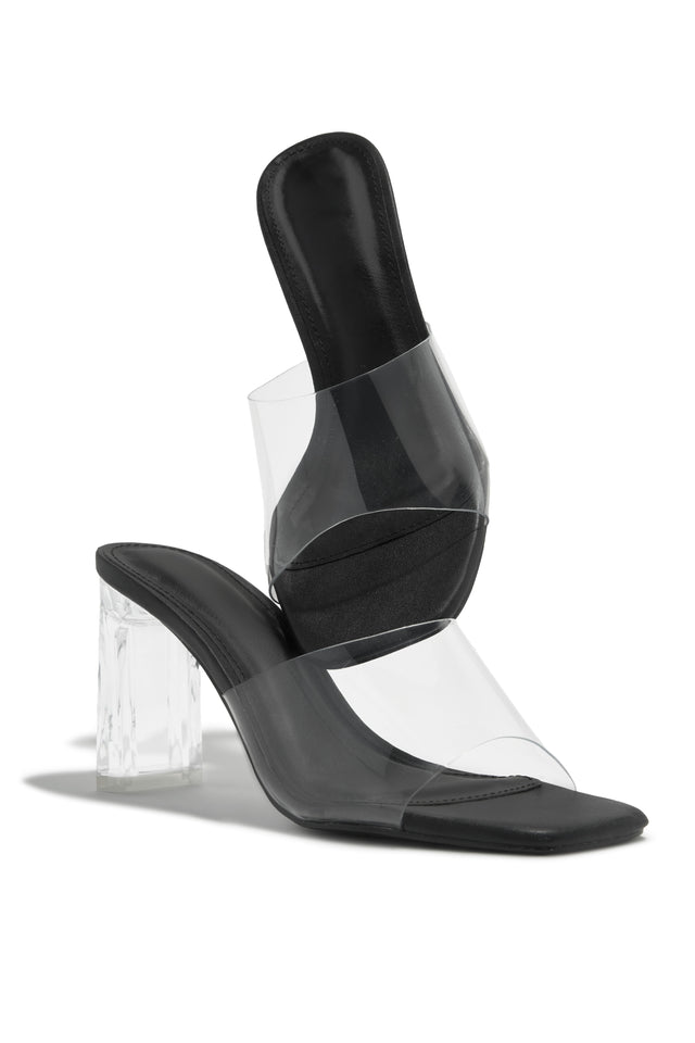 Load image into Gallery viewer, Vivian Clear Strap Mule Heels - Black
