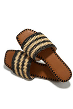 Load image into Gallery viewer, Black and Natural Woven Strap Slip On Sandals
