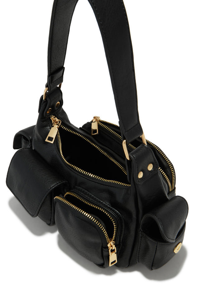 Load image into Gallery viewer, Black Shoulder Bag with Gold-Tone Hardware
