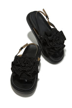 Load image into Gallery viewer, Chunky Black Fabric Rose Sandal
