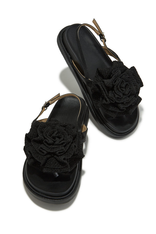 Load image into Gallery viewer, Chunky Black Fabric Rose Sandal
