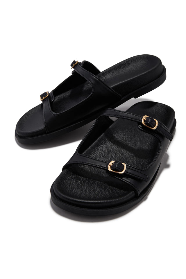 Santorini Beaches Slip On Sandals - Black