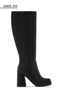 Hudson Wide Fit Platform Block Heel Boots - Black