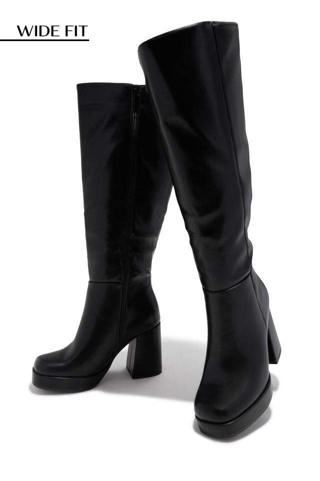 Hudson Wide Fit Platform Block Heel Boots - Black