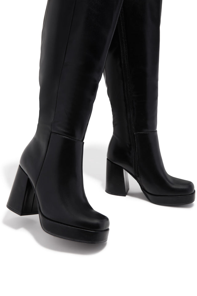 Hudson Wide Fit Platform Block Heel Boots - Black