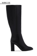 Fine Time Wide Fit Block Heel Knee High Boots - Black