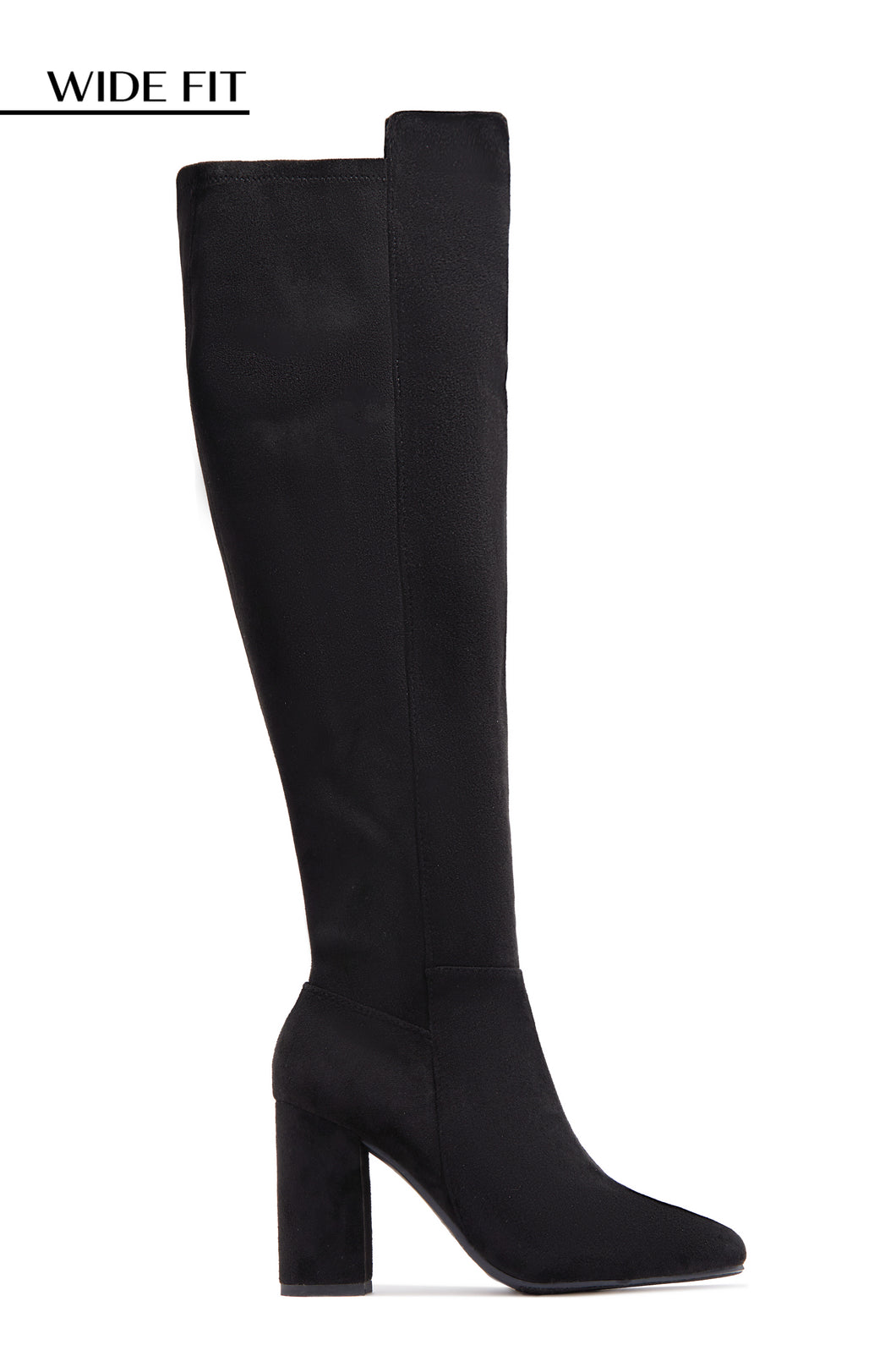 Colette Wide Fit Block Heel Boots - Black Suede