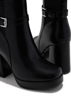 Load image into Gallery viewer, Noelle Platform Block Heel Ankle Boots – Black
