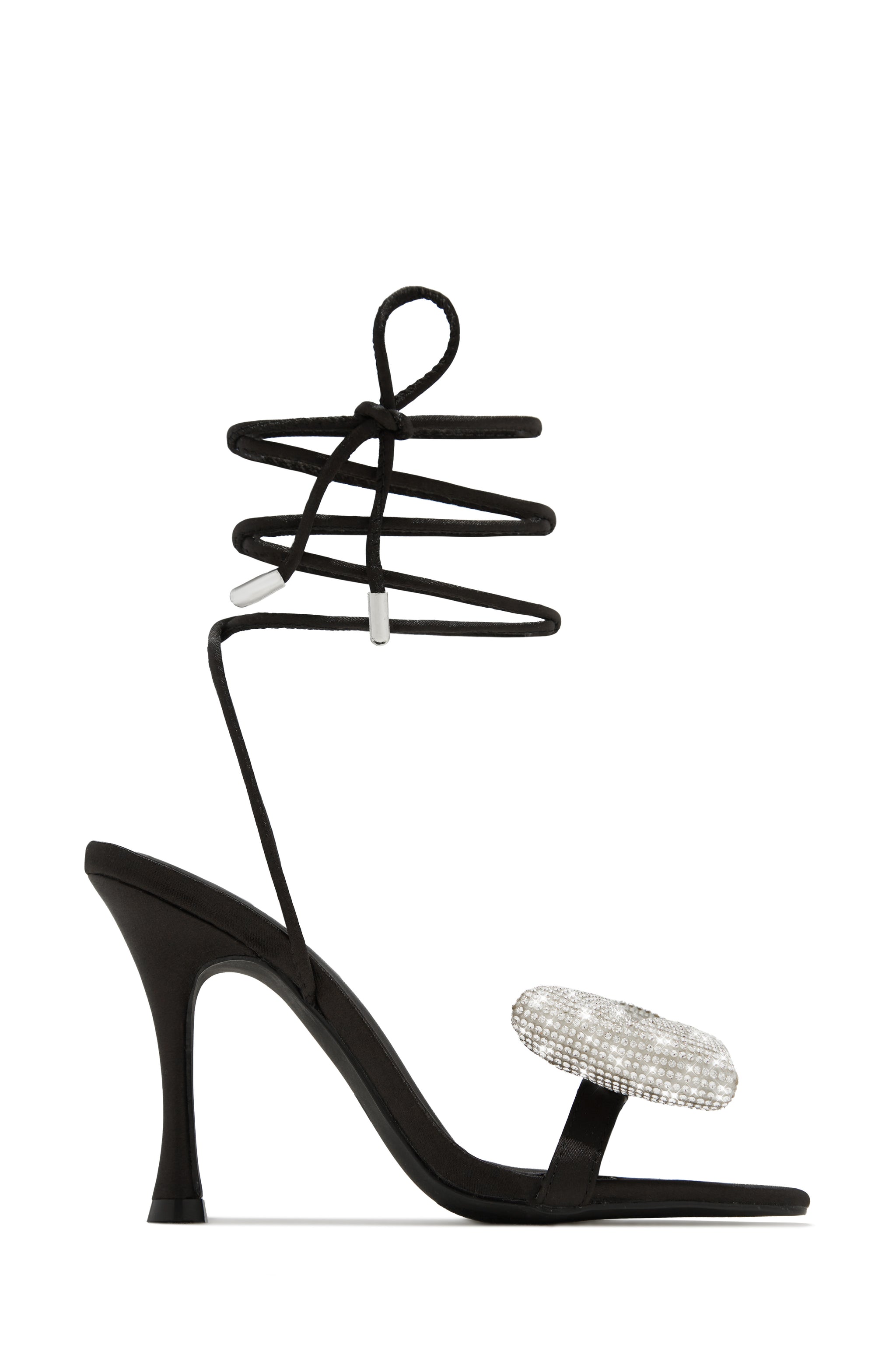 Stella miila♡　0107 ♡ Miss Lola | Ciela Black Lace Up Embellished Bow Heels – MISS
