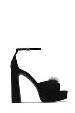 Load image into Gallery viewer, Caitelyn Embellished Bow Platform Block Heels - Black
