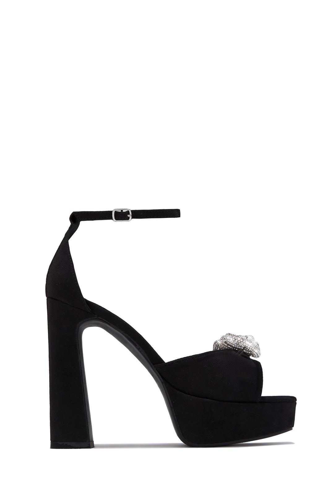 Caitelyn Embellished Bow Platform Block Heels - Black