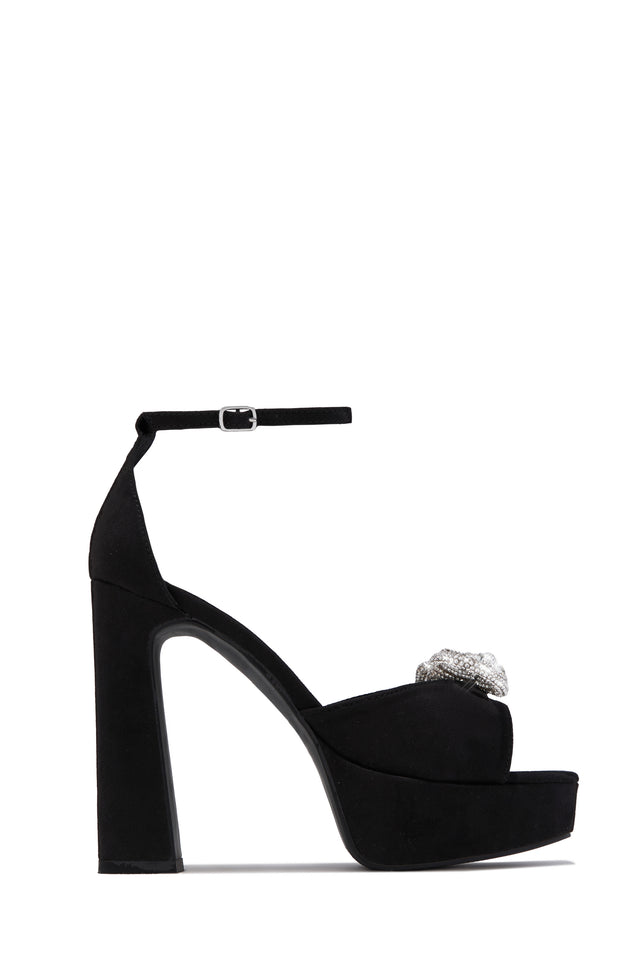 Load image into Gallery viewer, Caitelyn Embellished Bow Platform Block Heels - Black
