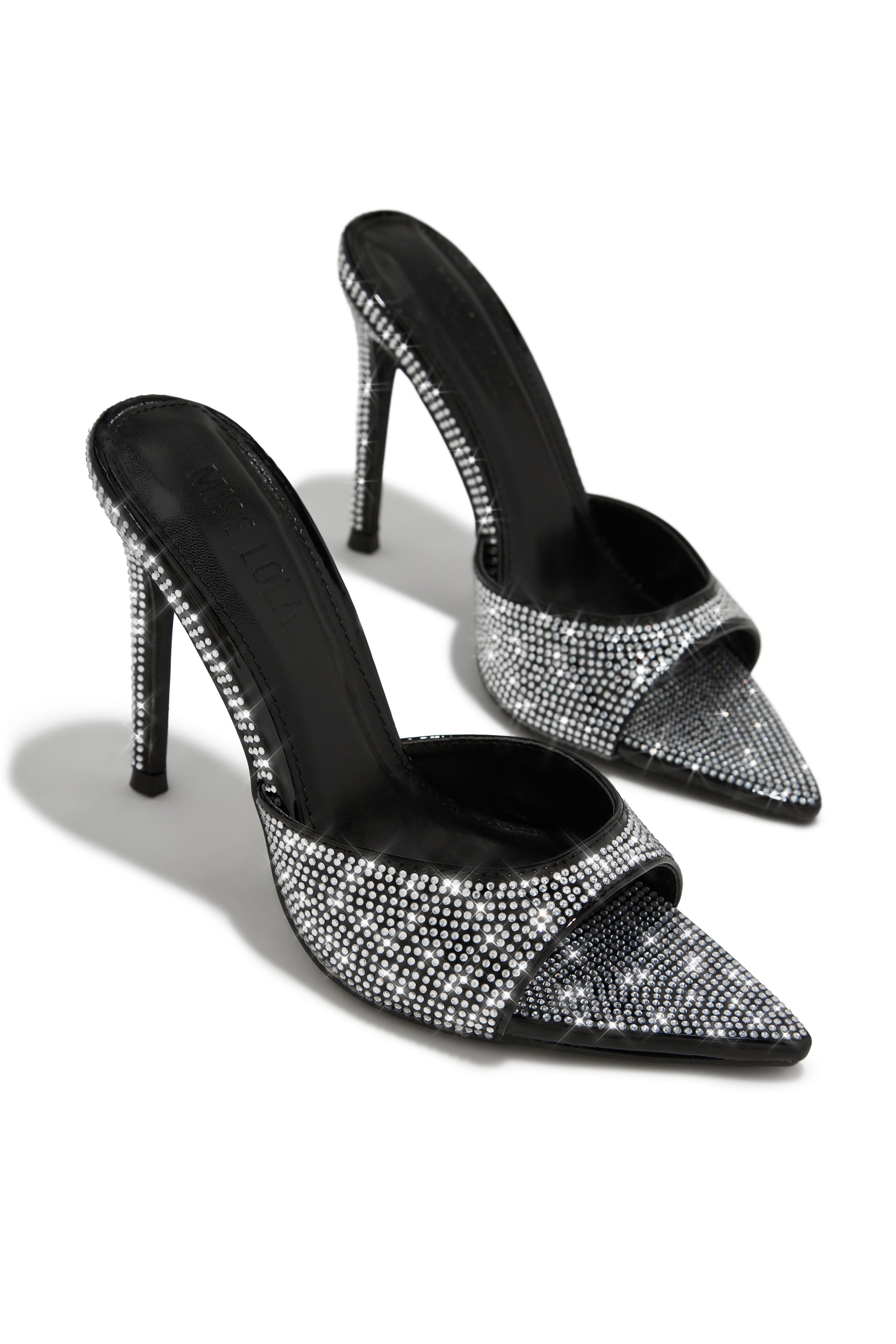Miss Lola | Amiah Black Embellished High Heel Mules – MISS LOLA