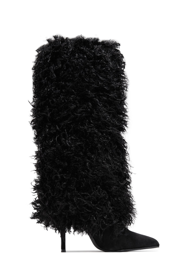 Zyla Faux Fur Heel Boots - Black