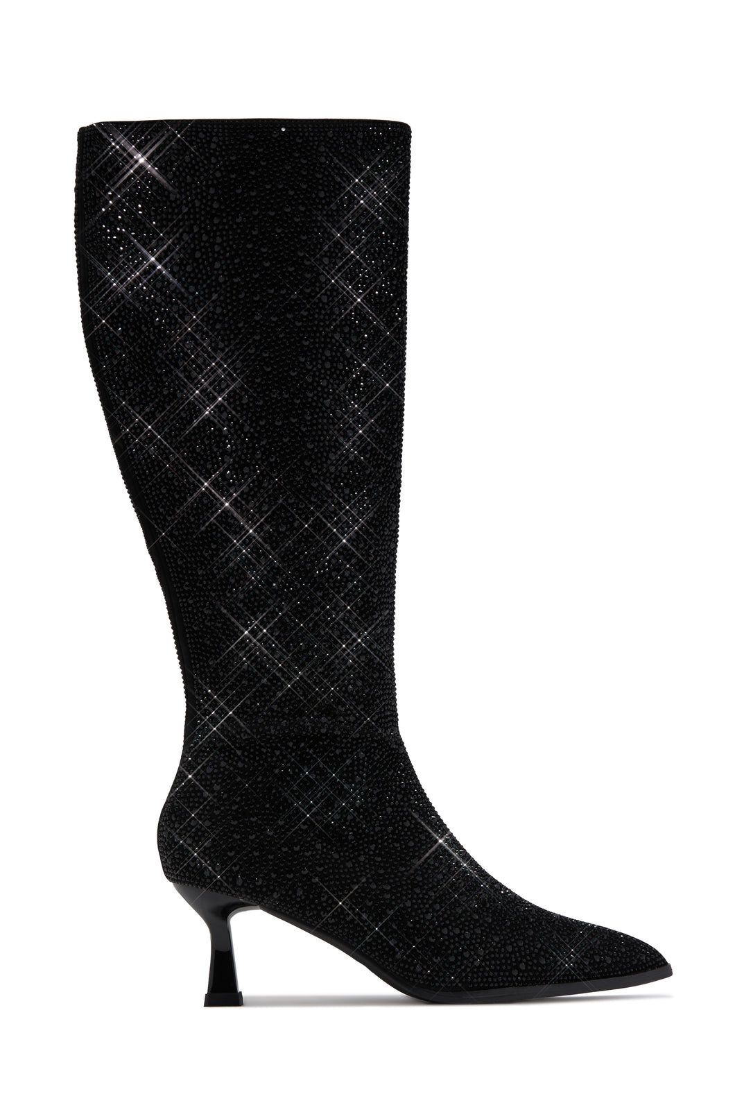 Elvia Embellished Kitten Heel Boots - Black
