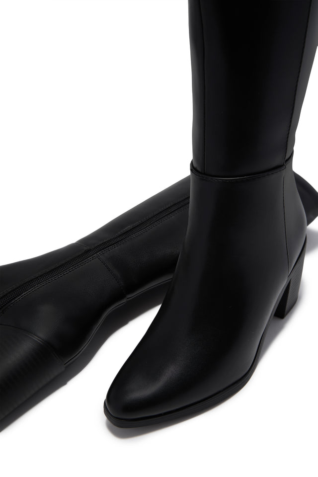 Draya Black Block Heel Knee High Boots – MISS LOLA