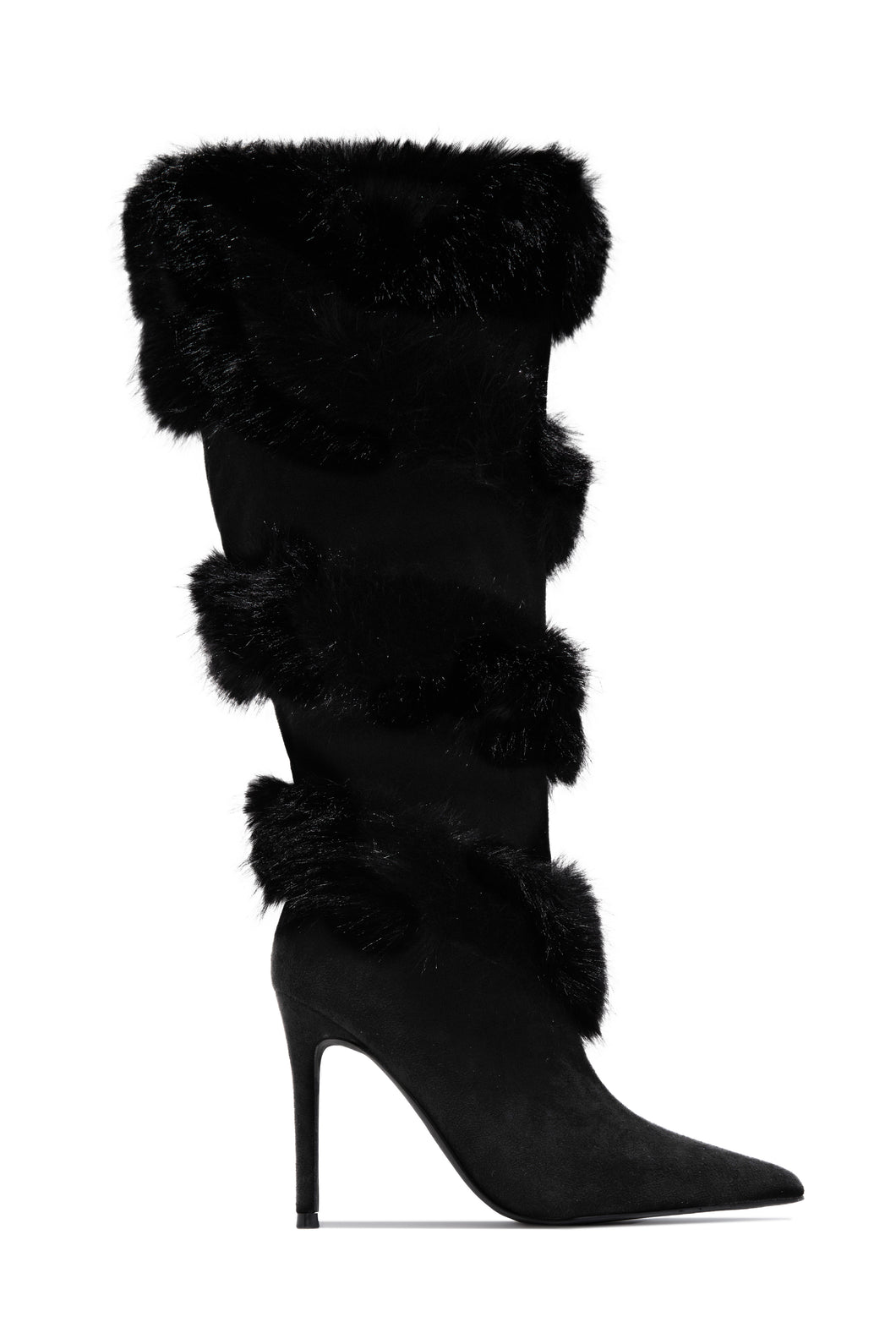 Aspen Trips Faux Fur Heel Boots - Black
