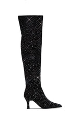 Load image into Gallery viewer, Shine Bright Embellished Over The Knee Heel Boots - Black
