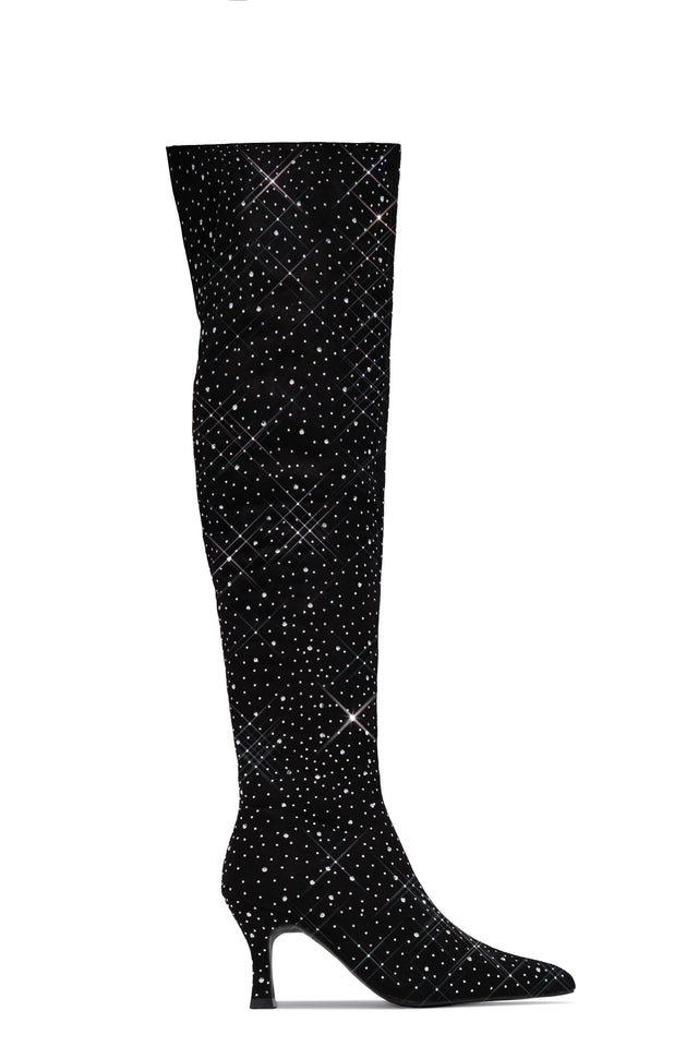 Load image into Gallery viewer, Shine Bright Embellished Over The Knee Heel Boots - Black
