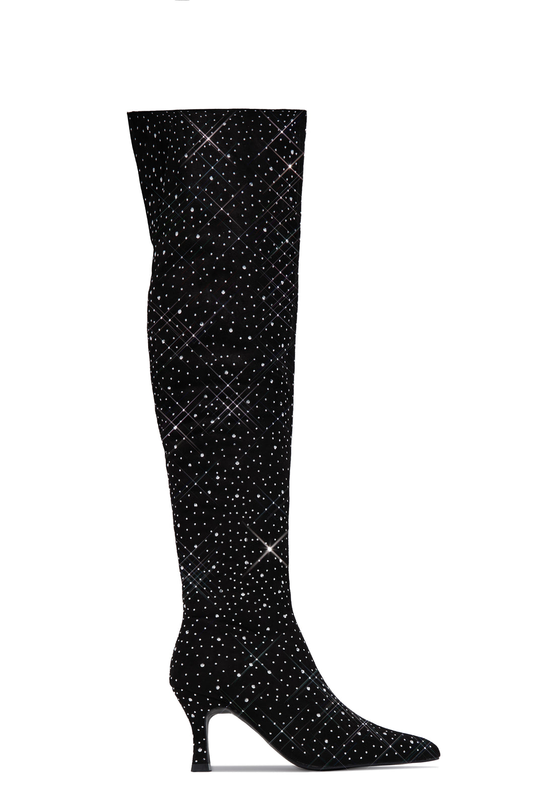 Shine Bright Embellished Over The Knee Heel Boots - Black