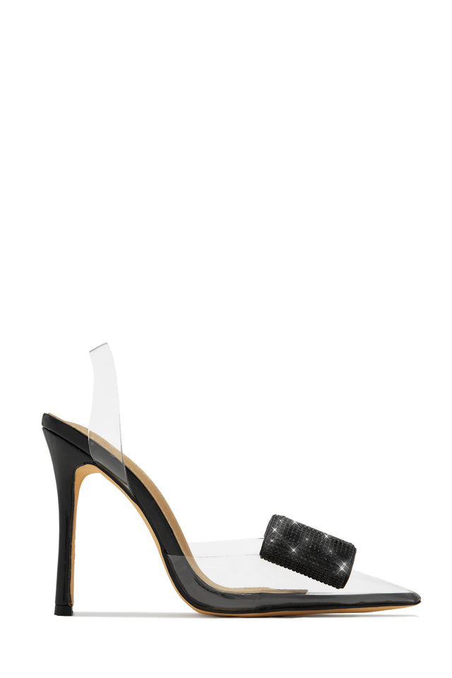 Miss Lola Santa s Favorite Black Embellished Bow Clear High Heel Pumps MISS LOLA