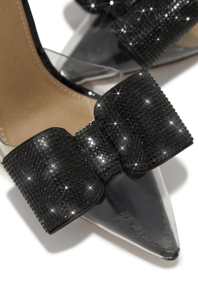 Load image into Gallery viewer, Black Embellished Bow Clear Pumps
