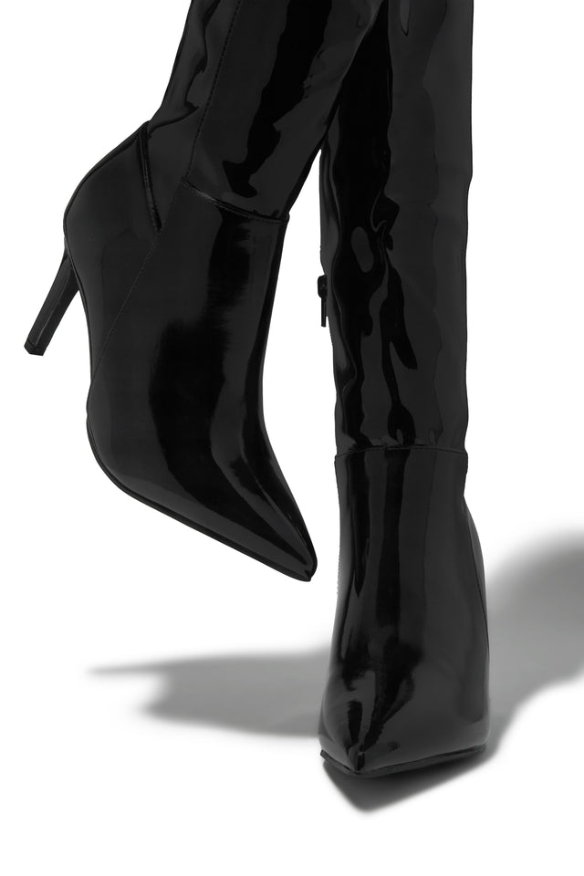 Load image into Gallery viewer, Scarlette Below The Knee Heel Boots - Black Pat
