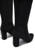 Load image into Gallery viewer, Fine Time Block Heel Knee High Boots - Black Suede
