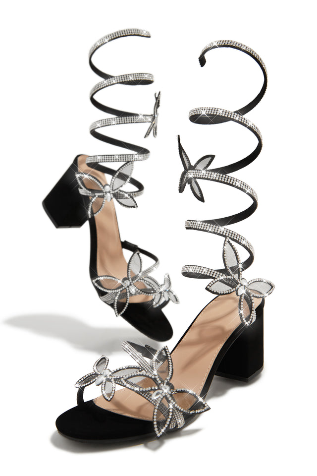 Load image into Gallery viewer, Fantasy Embellished Around The Ankle Coil Block Heels - Black
